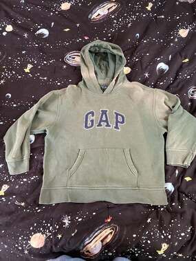 Gap Olive Green Front Logo Fleece Pullover Hoodie